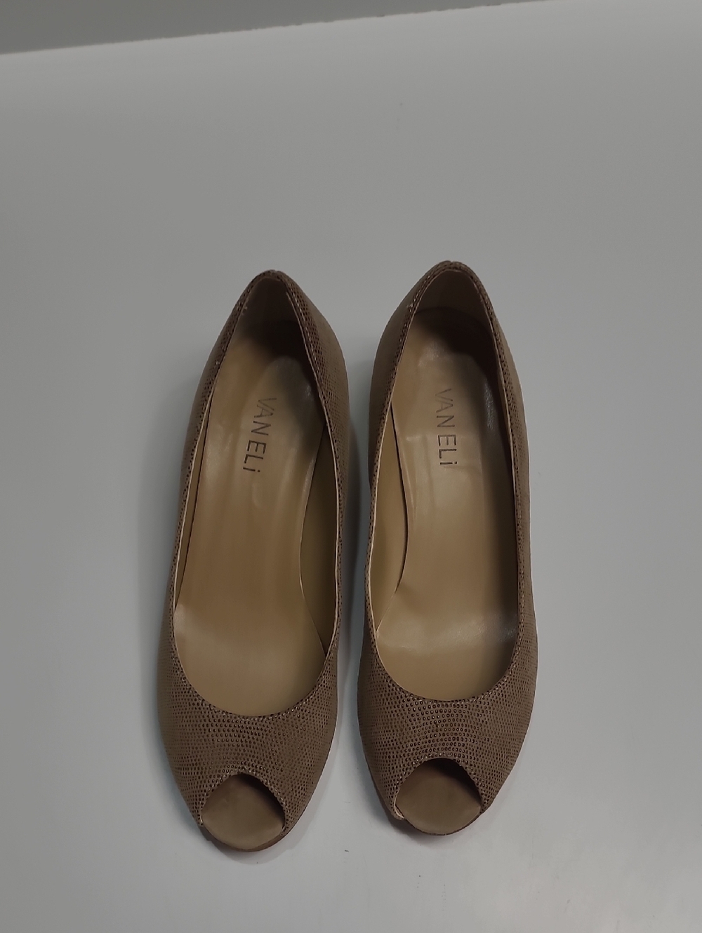Vaneli Taupe Peep-Toe Wedge Heel Pumps - Size 7
